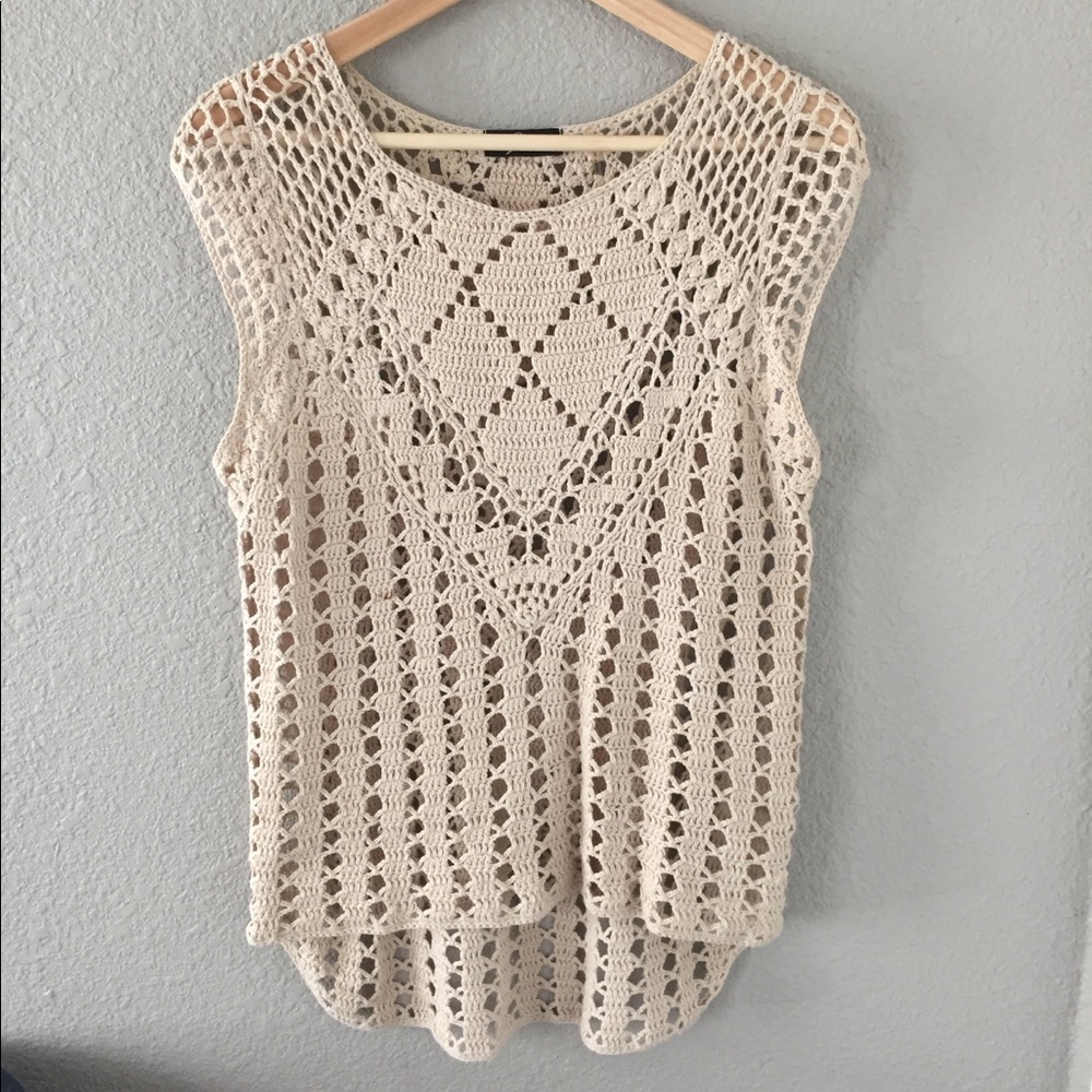 Knit Crochet Cap Sleeve Top in Cream